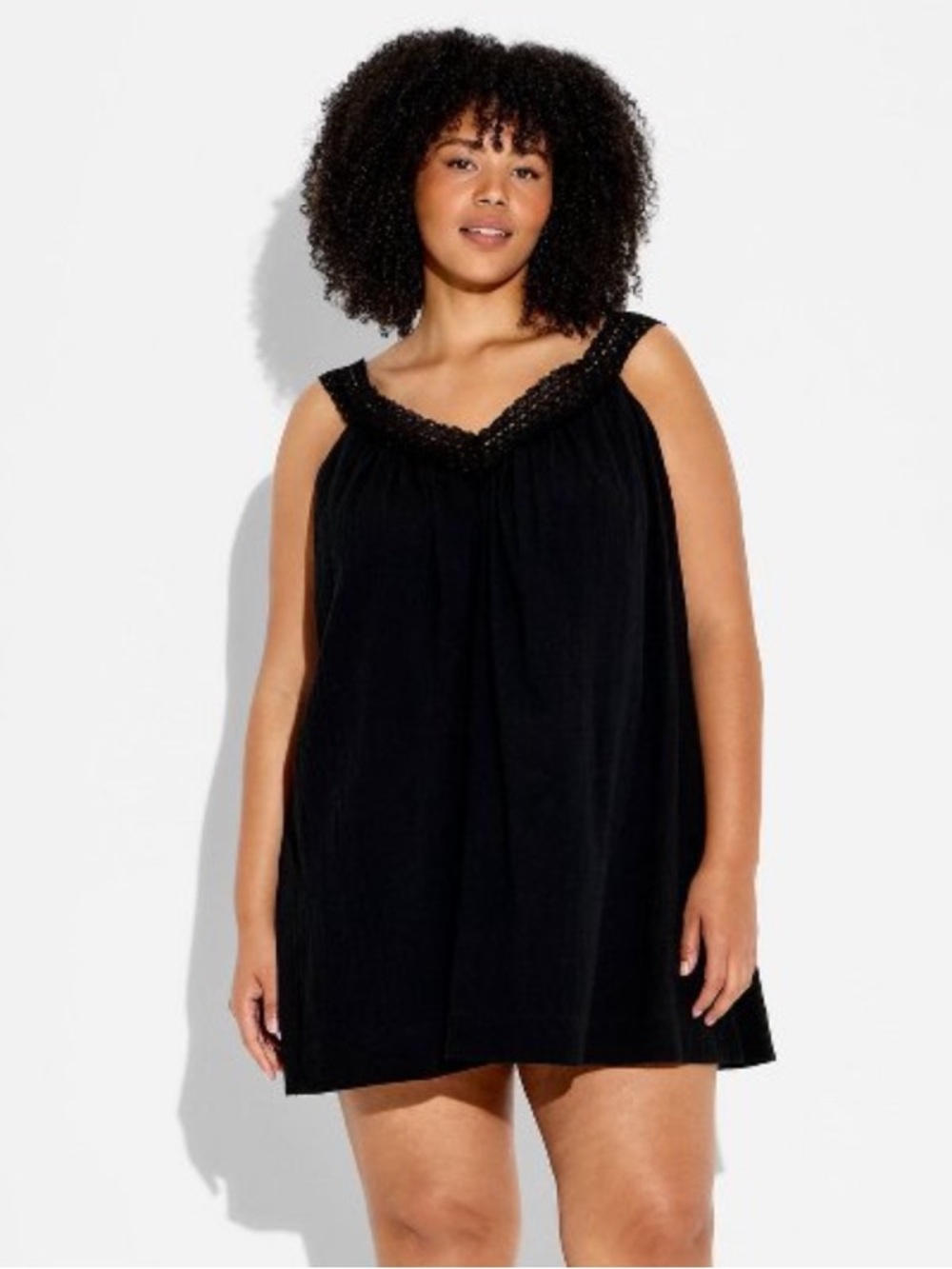 NWT Wild Fable Lace Trapeze Mini Black Tank Dress